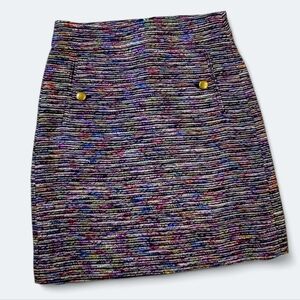 Loft Multicolor Tweed Skirt Brass Tone Buttons Size 00 Petite